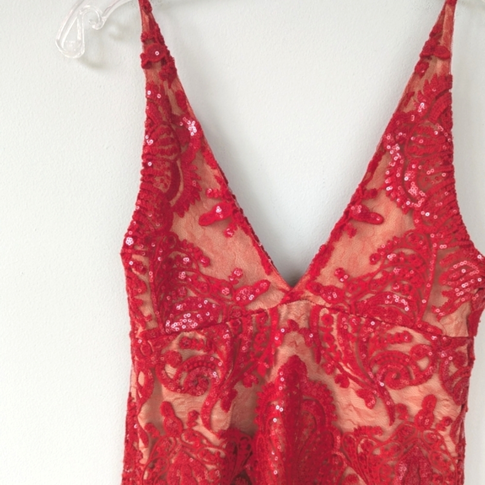 Free People Night Shimmers Red Sequin & Lace Mini Dress - Picture 13 of 14